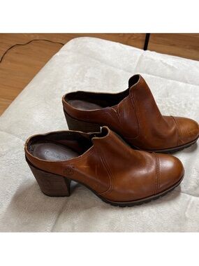 Timberland Chestnut Brown Leather Heel Mules